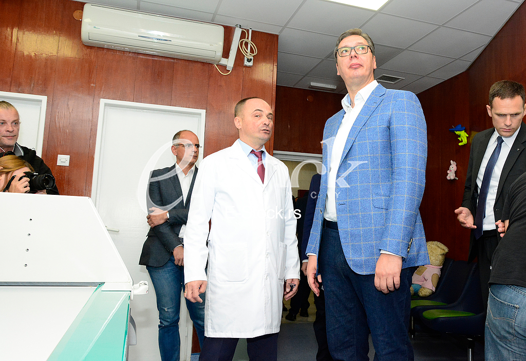  president of Serbia Aleksandar Vucic visiting the children's clinic in Tirsova Street