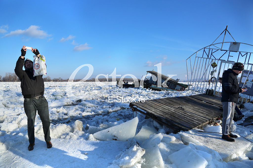 Ice floes on the Danube in Zemun near Belgrade