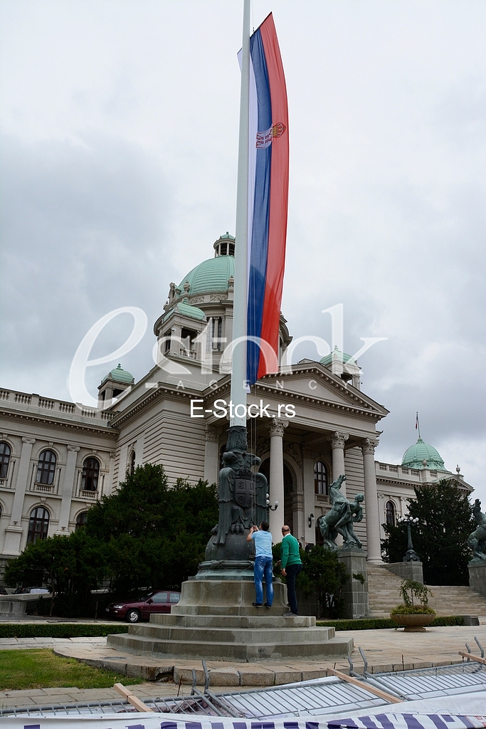 Destroyed banners in front of the Federal Parliament Destroyed banners in front of the Federal Parliament