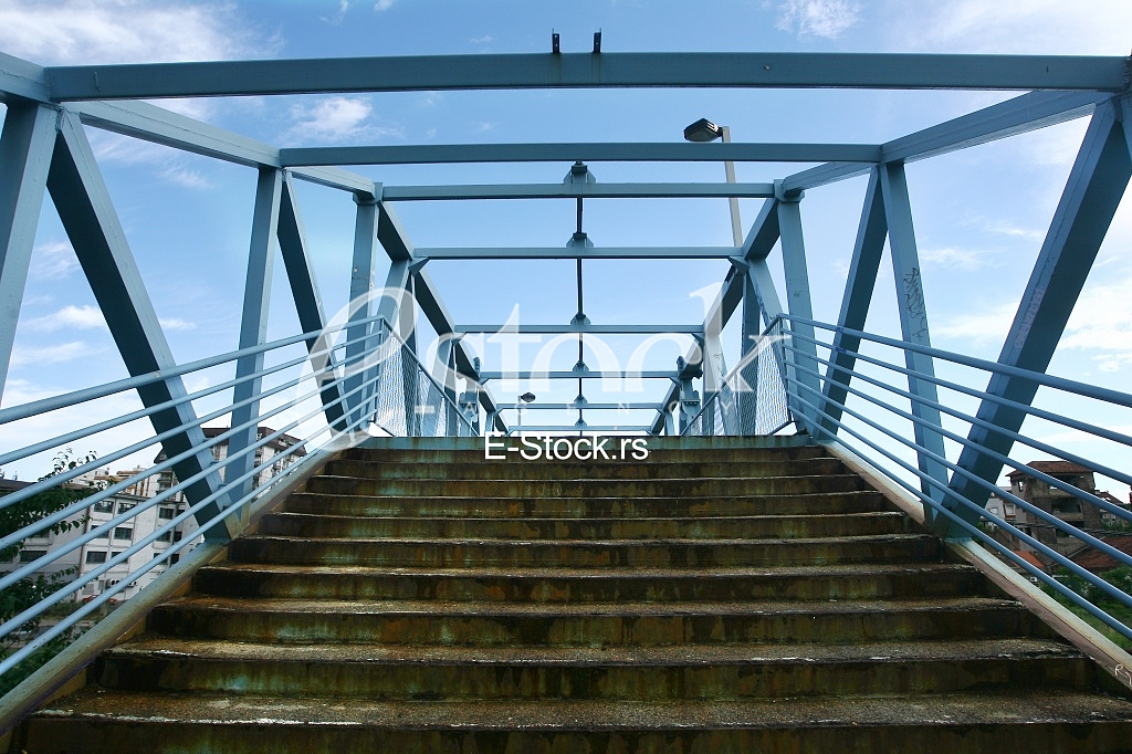 a metal bridge in blue, gangway pedestrian footbridges a metal bridge in blue, gangway pedestrian footbridges