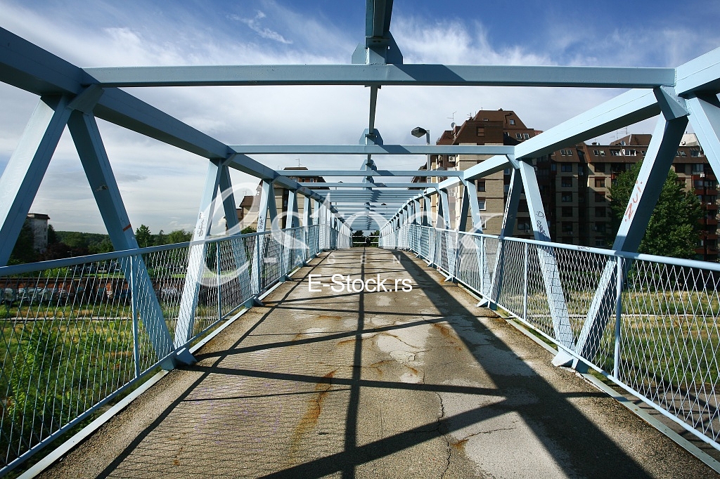 a metal bridge in blue, gangway pedestrian footbridges a metal bridge in blue, gangway pedestrian footbridges