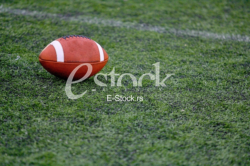 Rugby ball at green grass american foodball
