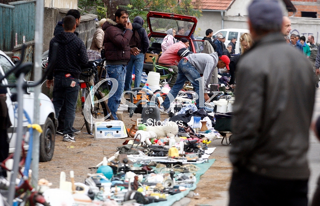 The flea market, open market, street Prvomajska, Zemun, illegal flea market, selling all kinds of things, old things, used thing