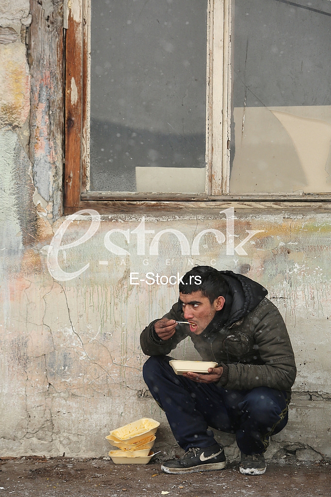 Migrants in Belgrade during winter