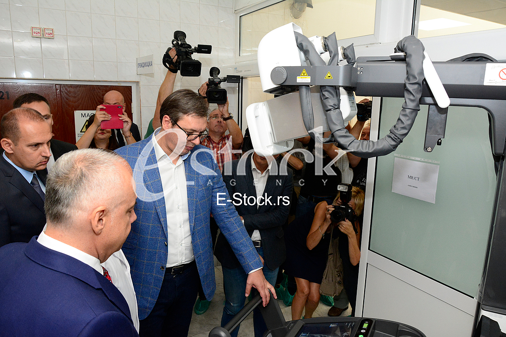  president of Serbia Aleksandar Vucic visiting the children's clinic in Tirsova Street