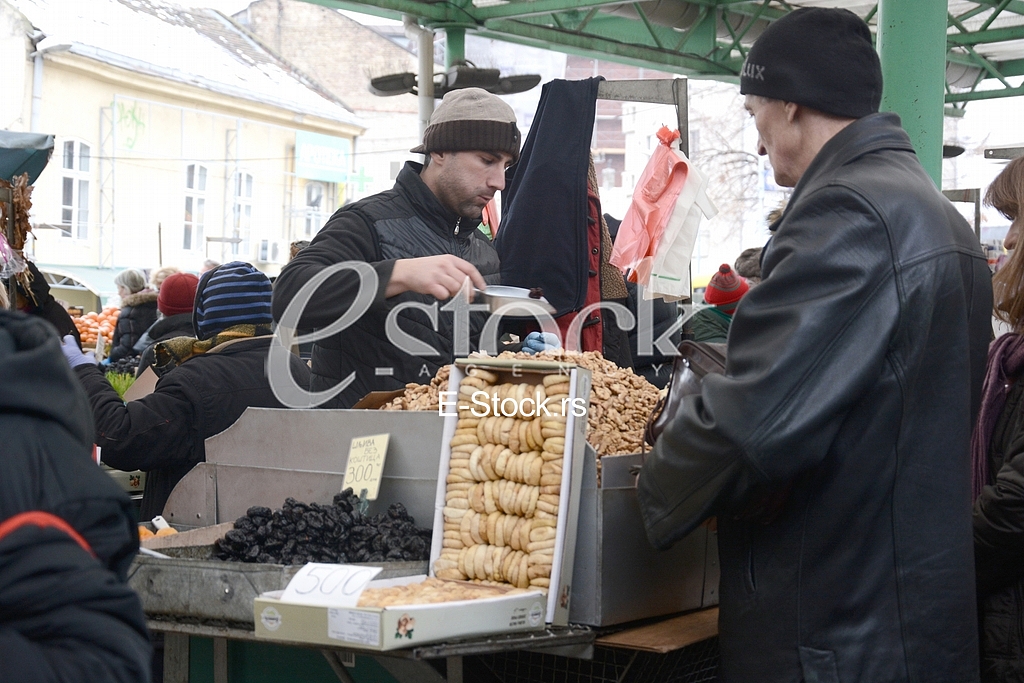 Selling food in the market.