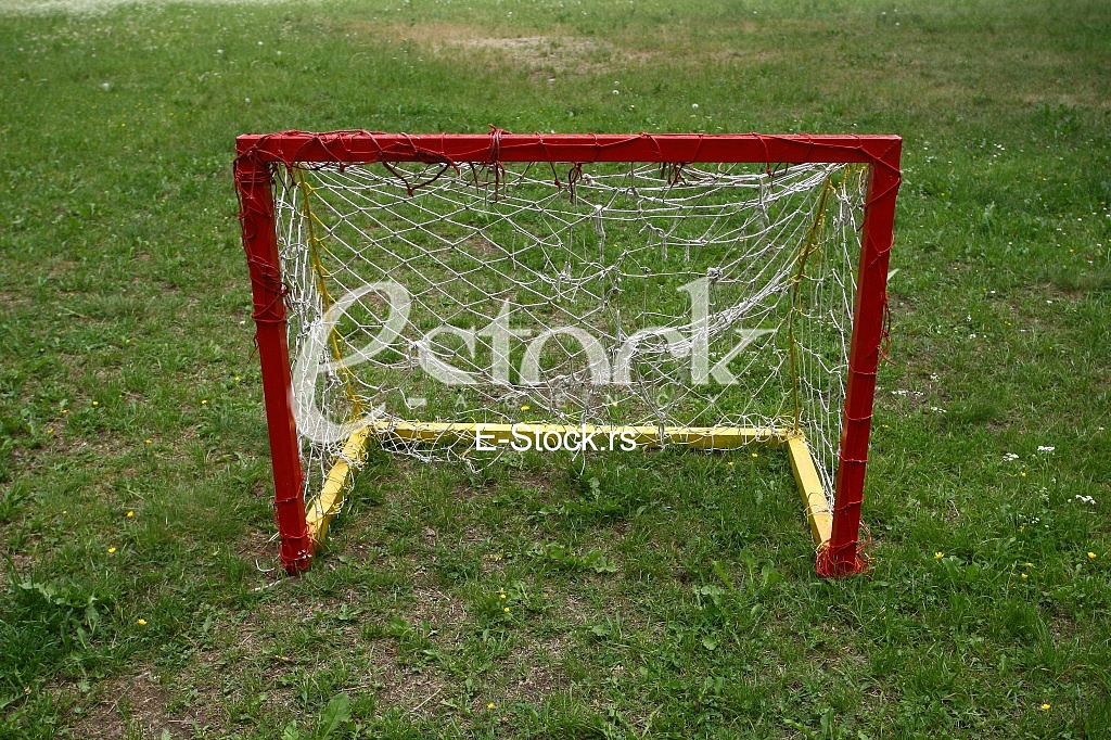 Abandoned soccer field with metal goal Small Soccer Goal On Grass