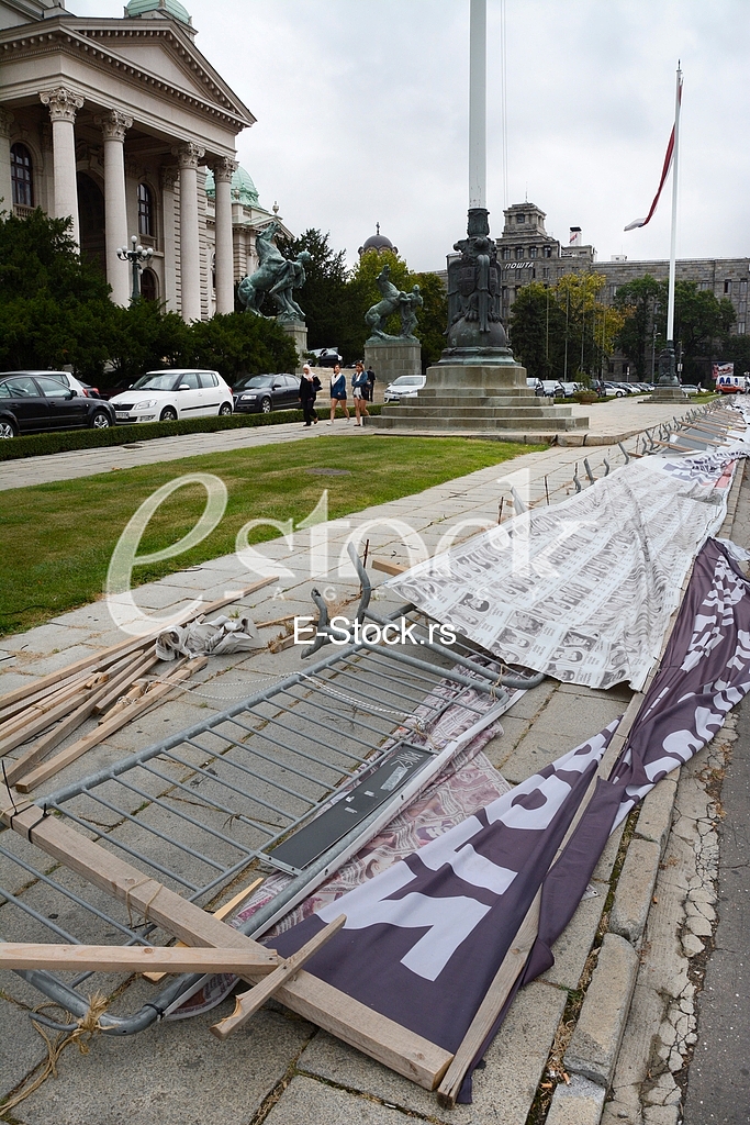 Destroyed banners in front of the Federal Parliament