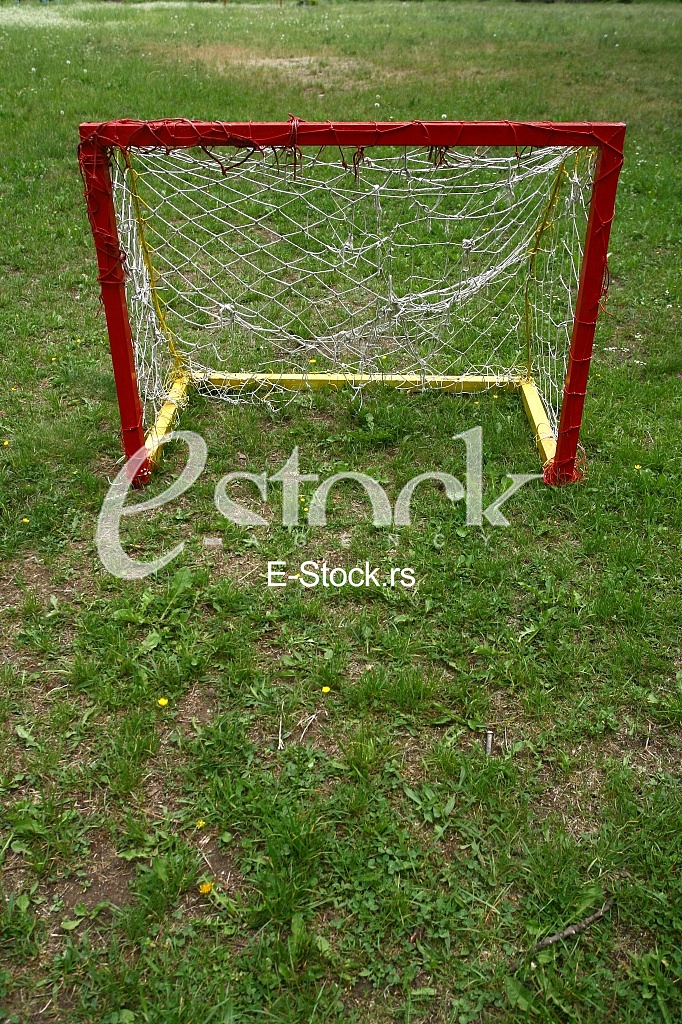 Abandoned soccer field with metal goal Small Soccer Goal On Grass