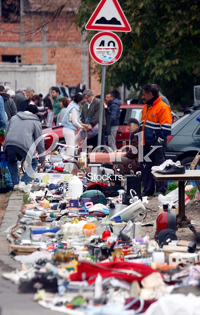 The flea market, open market, street Prvomajska, Zemun, illegal flea market, selling all kinds of things, old things, used thing