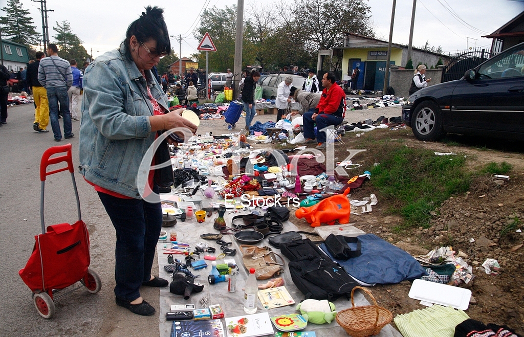 The flea market, open market, street Prvomajska, Zemun, illegal flea market, selling all kinds of things, old things, used thing