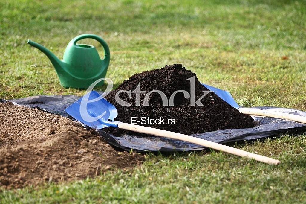 garden tools watering can shovel