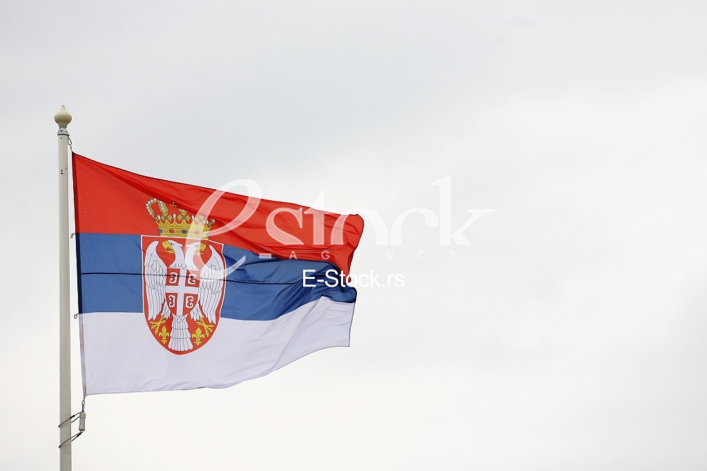flag of Serbia in the wind, zastava srbije viori na vetru
