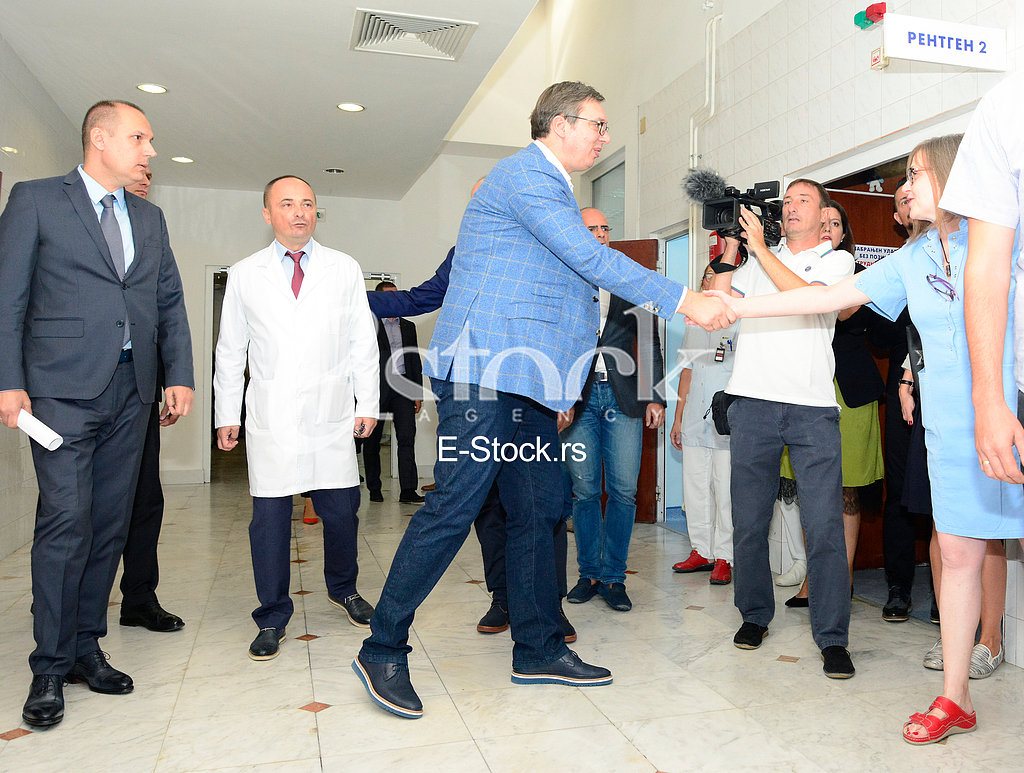  president of Serbia Aleksandar Vucic visiting the children's clinic in Tirsova Street