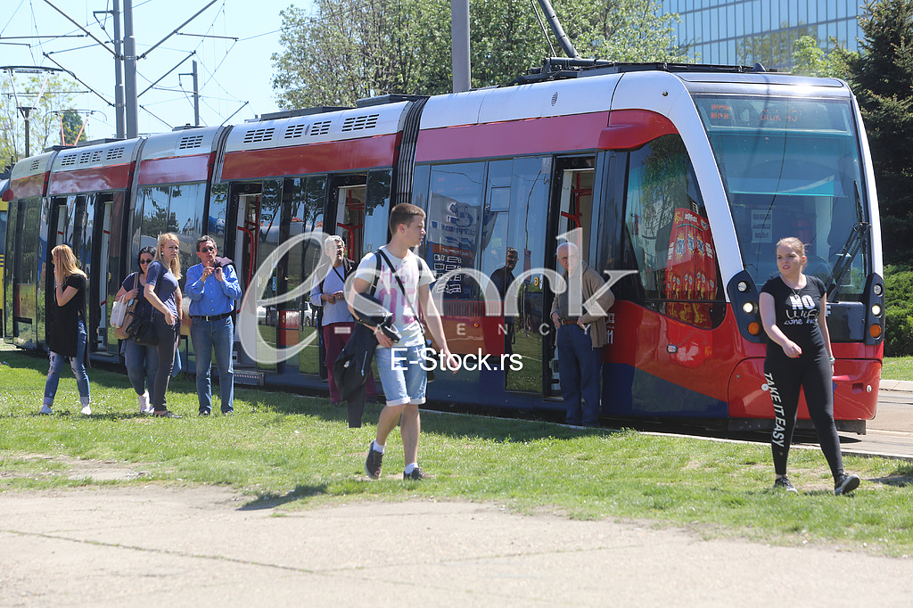 People waiting for tram at 29th Belgrade marathon