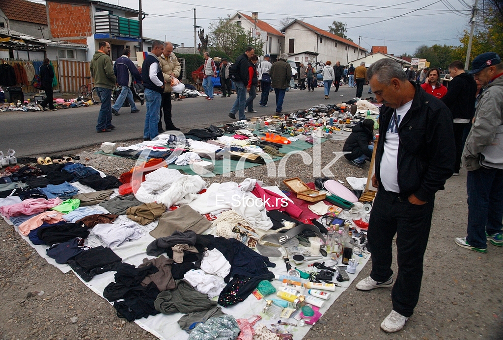 The flea market, open market, street Prvomajska, Zemun, illegal flea market, selling all kinds of things, old things, used thing