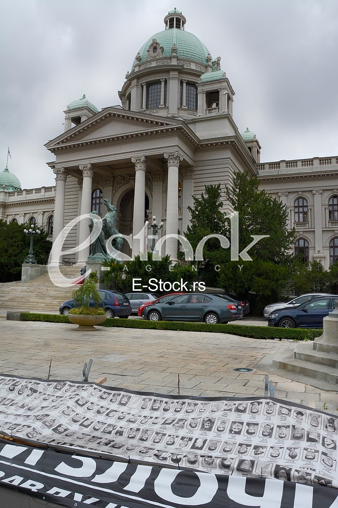 Destroyed banners in front of the Federal Parliament