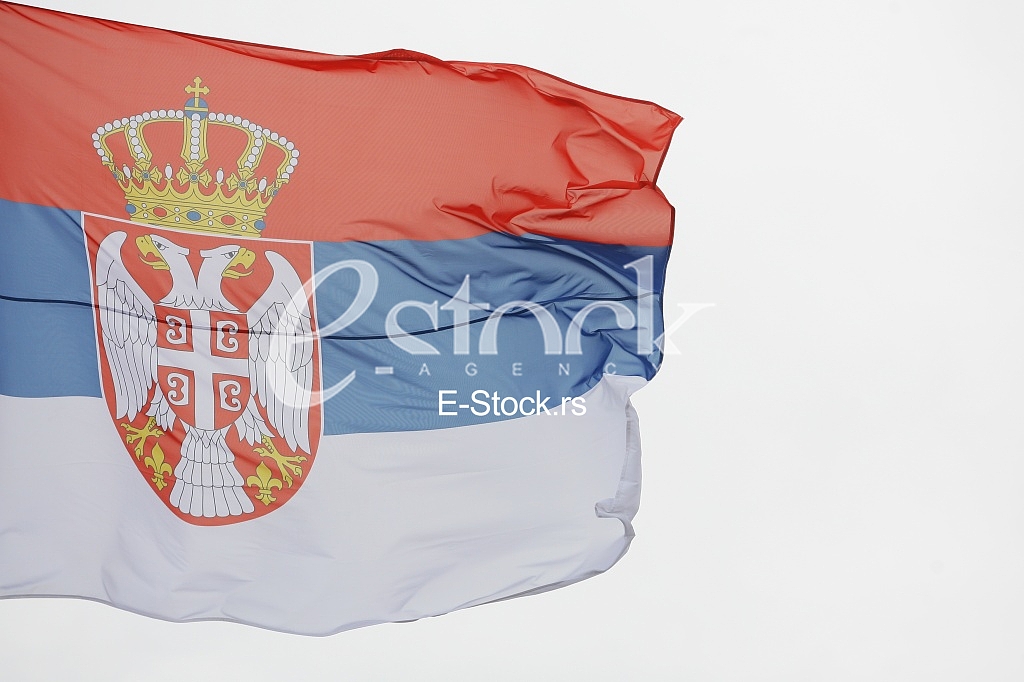 flag of Serbia in the wind, zastava srbije viori na vetru