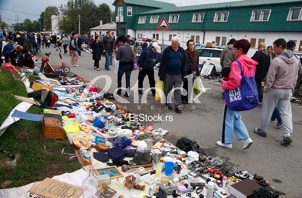 The flea market, open market, street Prvomajska, Zemun, illegal flea market, selling all kinds of things, old things, used thing