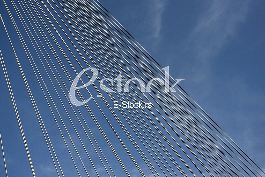 Part of construction of new Belgrade biggest bridge with one tower ( pilon) in the world / river Sava, Serbia / under construction / one pylon / 