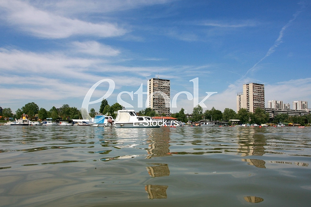boat in the river, dirty river buoy for a boat