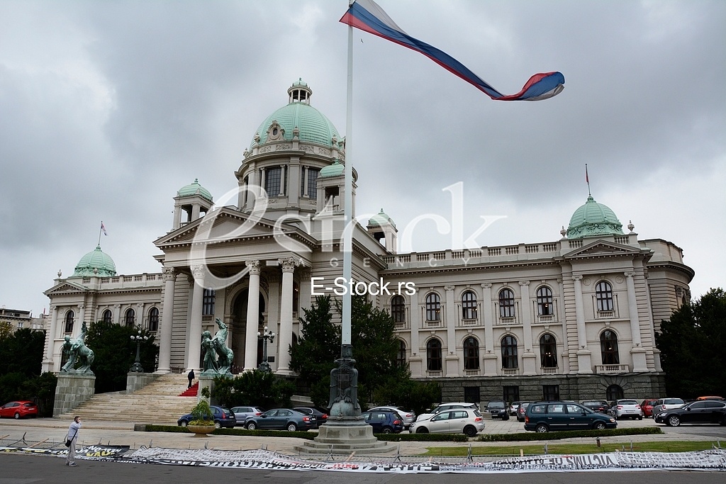 Destroyed banners in front of the Federal Parliament