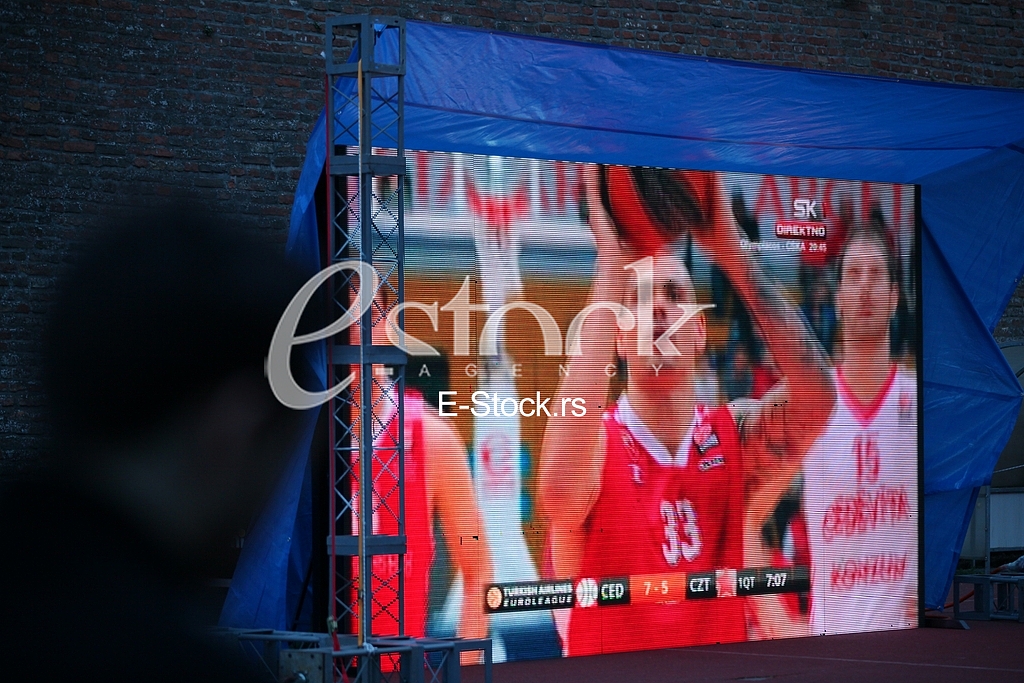 Basketball Euroleague 2016.Red Star vs Cedevita in Croatia in Zagreb.Video beam Watching,
Kalemegdan park in Belgrade. 




