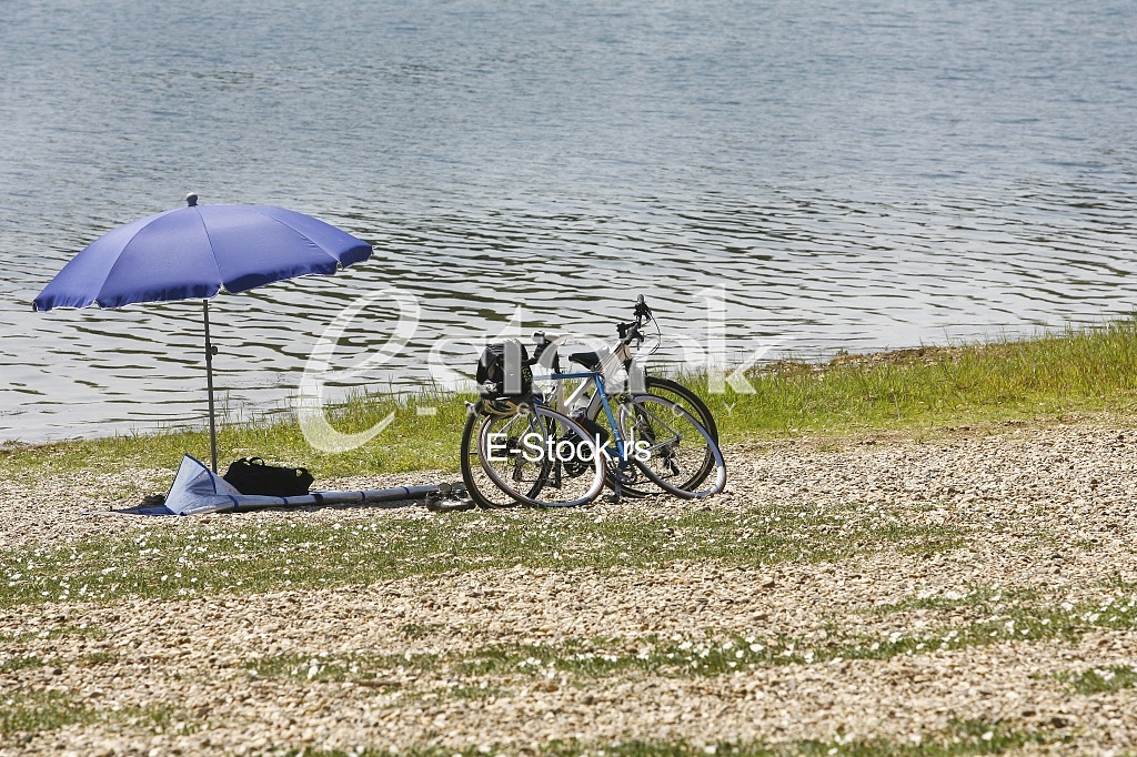 sunshade umbrella on lake Beach