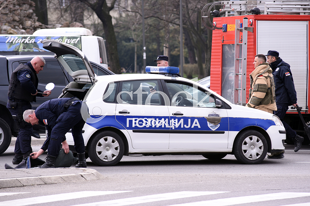 Bomb in front of the assembly.