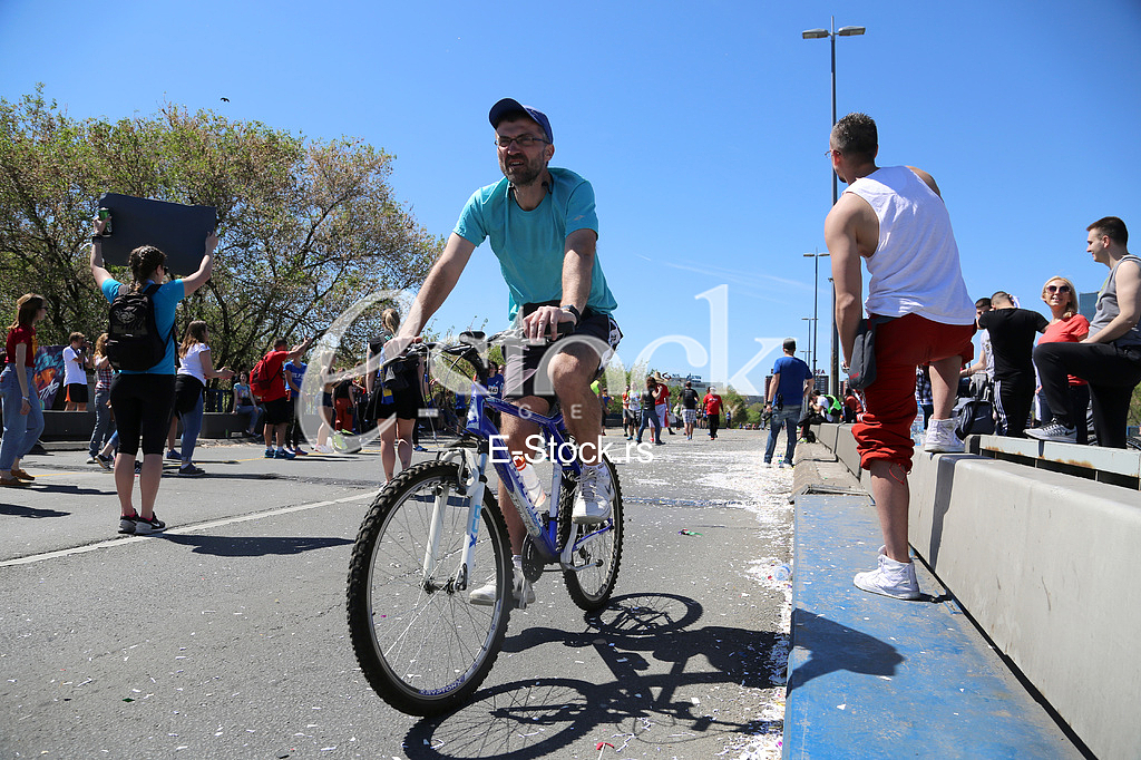 Man on bicycle at 29th Belgrade marathon