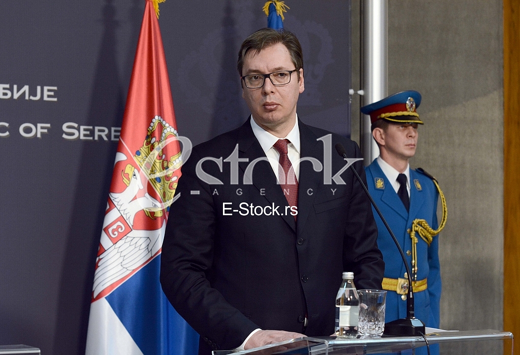 A formal reception of Prime Minister Dusan Markovic and the Serbian Prime Minister Aleksandar Vucic at the Palace of Serbia in Belgrade.
 

