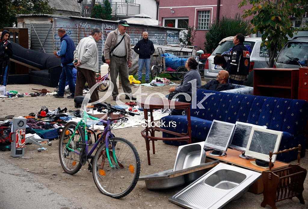 The flea market, open market, street Prvomajska, Zemun, illegal flea market, selling all kinds of things, old things, used thing