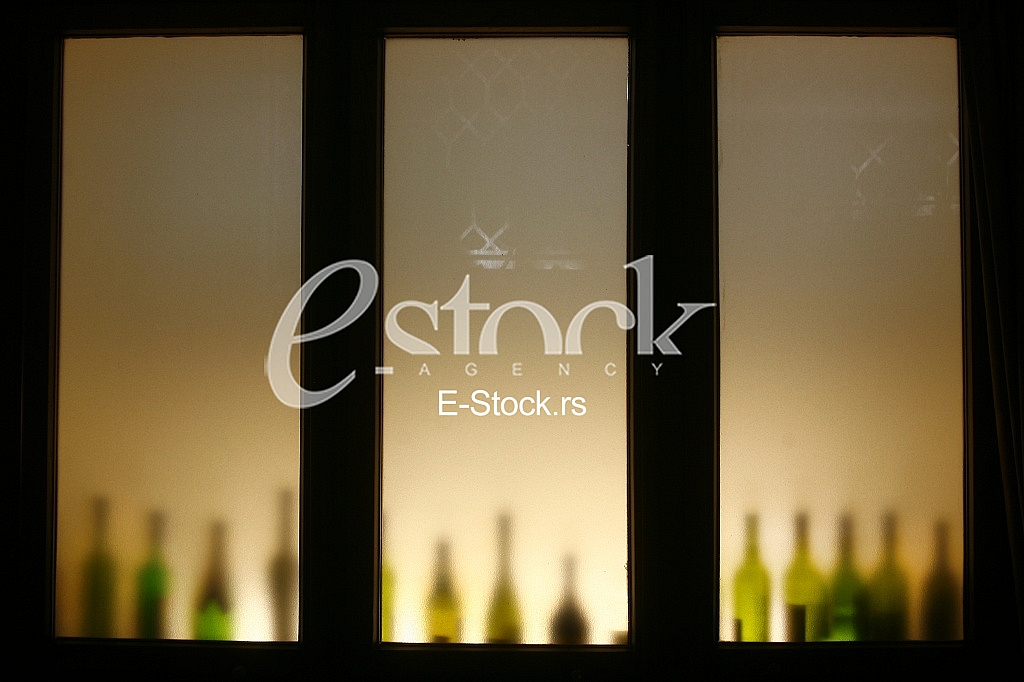 Composition with bottles of assorted alcoholic products 