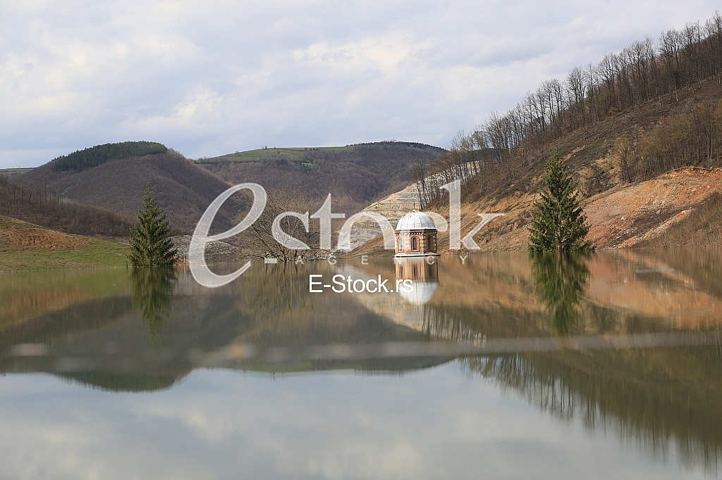 The flooding Monastery Valjevska Gracanica in lake The flooding Monastery Valjevska Gracanica in lake