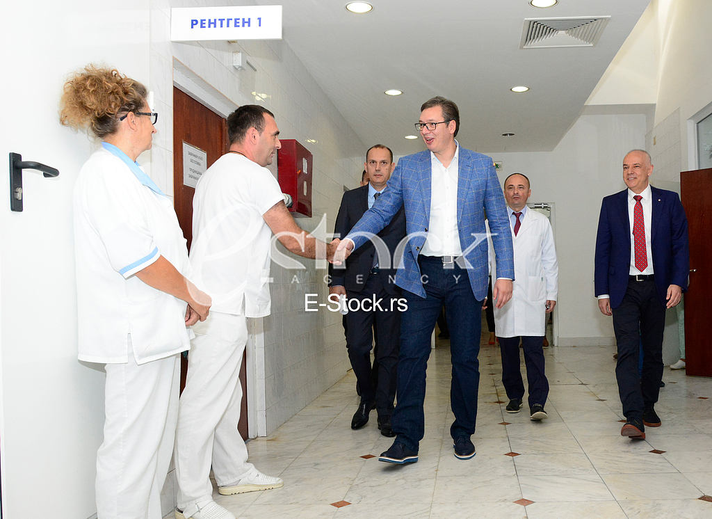  president of Serbia Aleksandar Vucic visiting the children's clinic in Tirsova Street