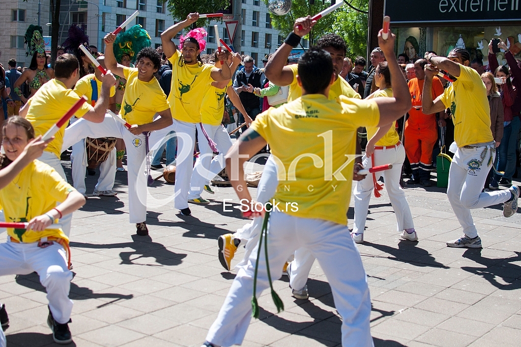 Brazilians dancing and singing in Belgrade center