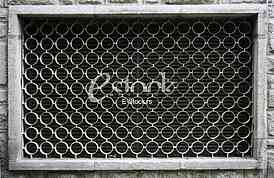 decorative iron window pattern, metal protection on the window, Metal net circle texture background networks with holes