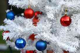 White Christmas tree with colorful ornaments