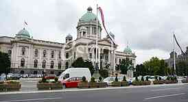 Destroyed banners in front of the Federal Parliament