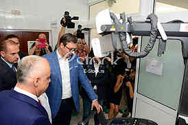  president of Serbia Aleksandar Vucic visiting the children's clinic in Tirsova Street