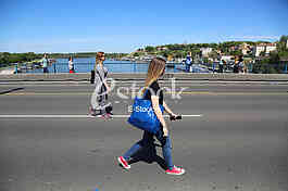 People in open street at 29th Belgrade marathon