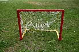 Abandoned soccer field with metal goal Small Soccer Goal On Grass