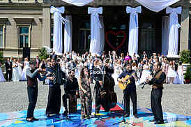 group wedding in front of City Assembly