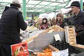 Selling food in the market.