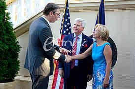 US ambassador Kyle Scott with his  guests to the celebration of Independence Day In the American residence