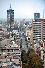 View from the Saint Sava Temple on King Milan Street and Palace of Albania