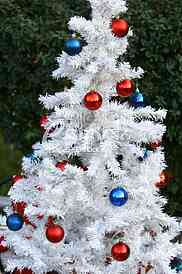 White Christmas tree with colorful ornaments