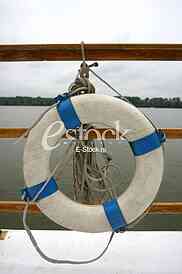 Classic life safety ship's ring boat, rubber life raft on the ship

