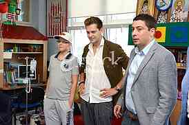 actor Milos Bikovic spending time with children at the Department of Oncology