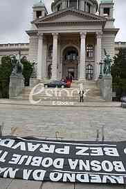Destroyed banners in front of the Federal Parliament